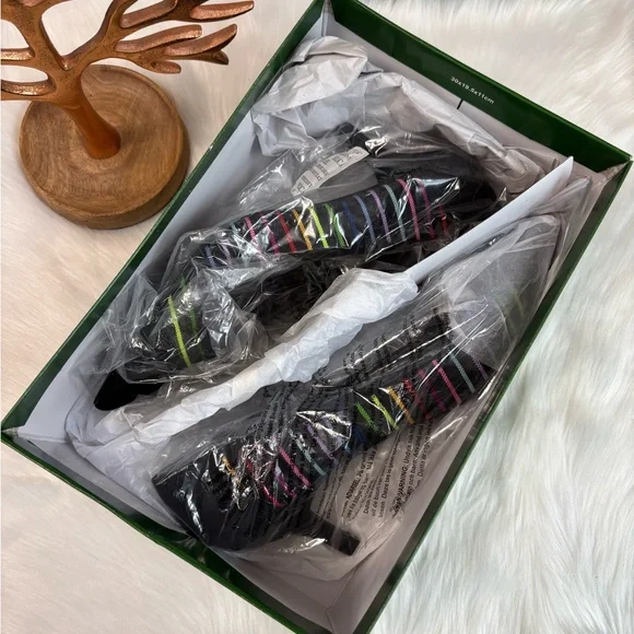 NWT Anthropologie Black Heels with Multicolor Stripes - Picture 10 of 10